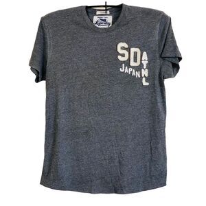 Superdry Japan Spirit British Style Heather Gray Letterman Style T-Sirt Sz L